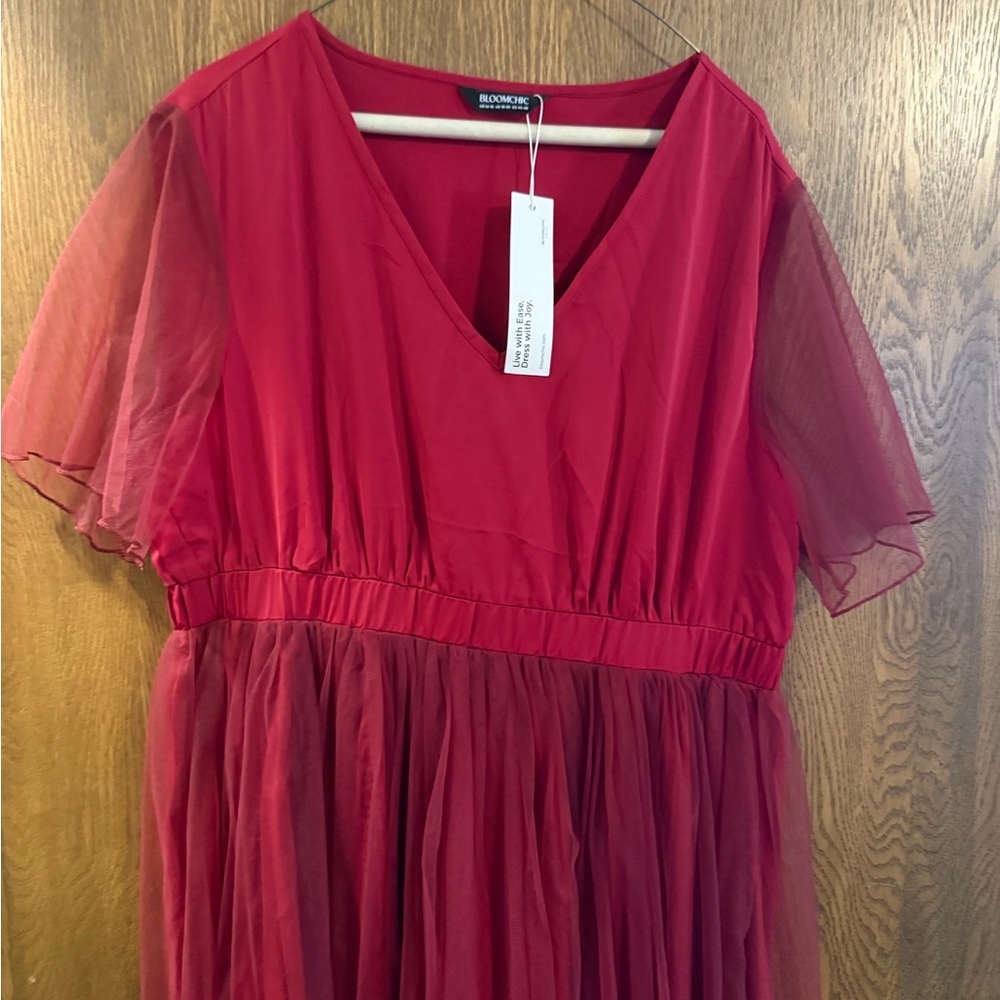 Bloomchic Red V-Neck Tulle Dress